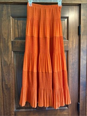 Nashalyly Rust Orange Tiered Boho Maxi Skirt, size small